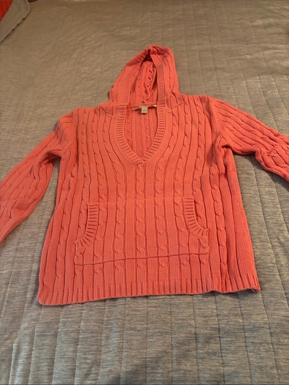 Old Navy Coral Cable-Knit V-Neck Hoodie Sweater